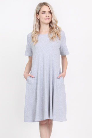 Buy heather-grey Short Sleeve A-Line Pocket Dress