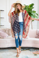 Riah Fashion Red Striped Stars Open Front Scarf Cardigan