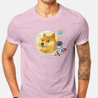 Dogecoin Rocket T-Shirt For Men in Colour Pink