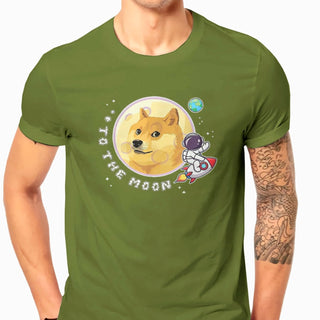 Dogecoin Rocket T-Shirt For Men in Colour ArmyGreen