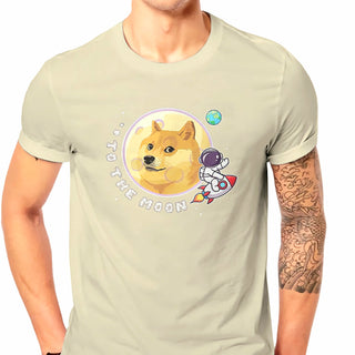 Dogecoin Rocket T-Shirt For Men in Colour khaki