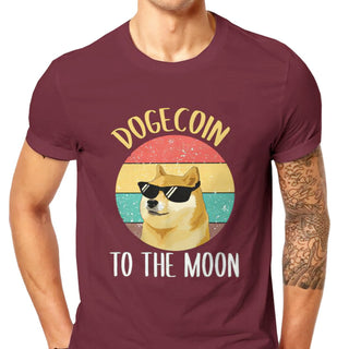 Dogecoin To The Moon T-Shirt for Men in Colour Burgundy