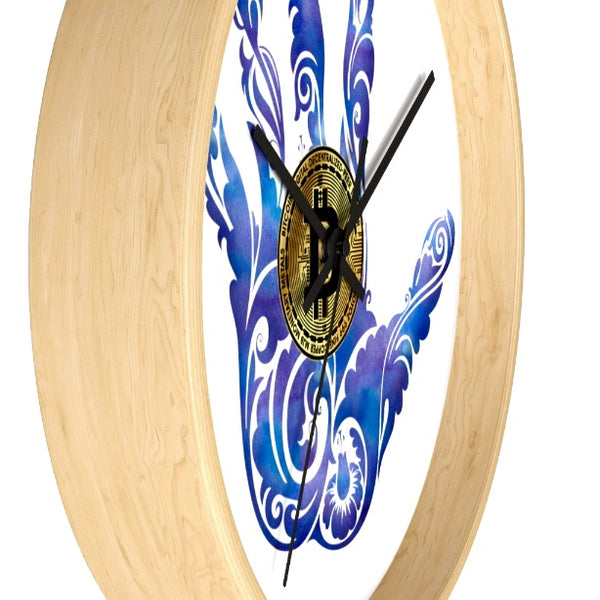 Wooden Wall Clock Bitcoin Design 