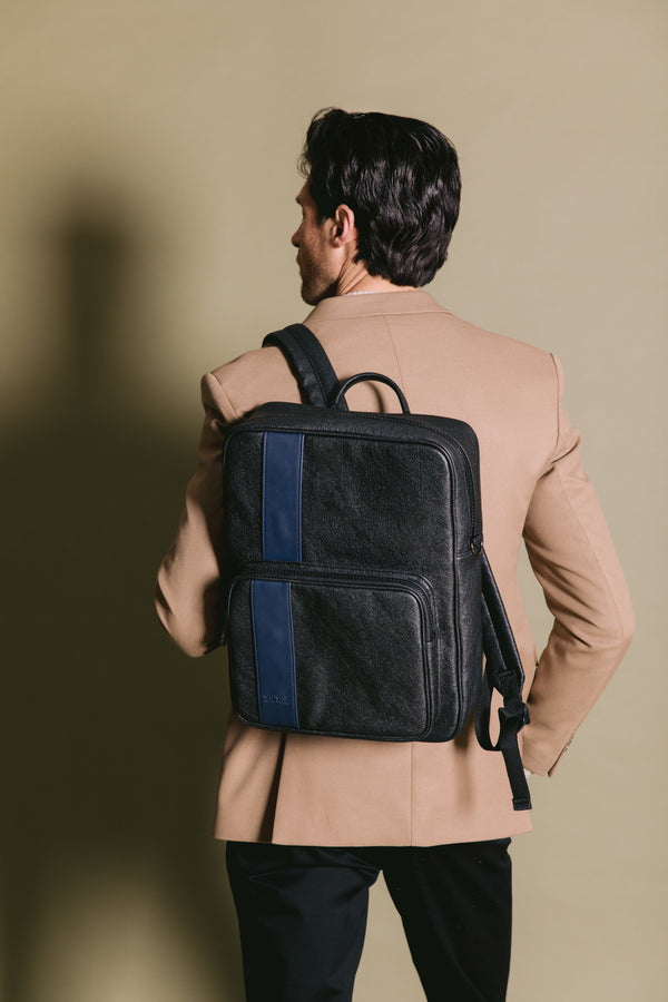 Jared - Blue Vegan Leather Men's Backpack