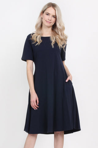 Buy navy Short Sleeve A-Line Pocket Dress