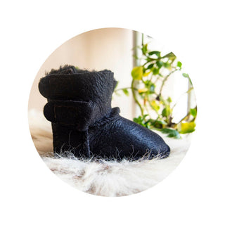 Handmade Black Sheepskin Baby Boots