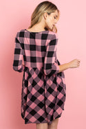 Cinch Waist Quarter Sleeves Plaid Dress