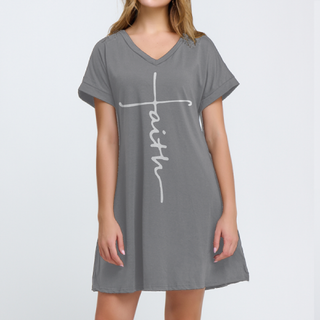 Buy formal-gray Women's Casual V-Neck Short Sleeve Mini Dresses