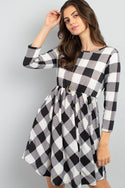 Cinch Waist Quarter Sleeves Plaid Dress