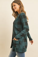 Plaid Long Sleeved Front Pocket Open Cardigan