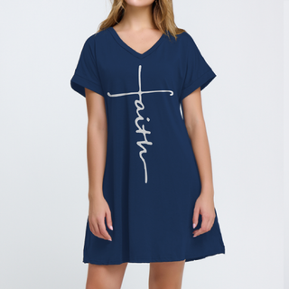 Buy blue-pansy Women's Casual V-Neck Short Sleeve Mini Dresses