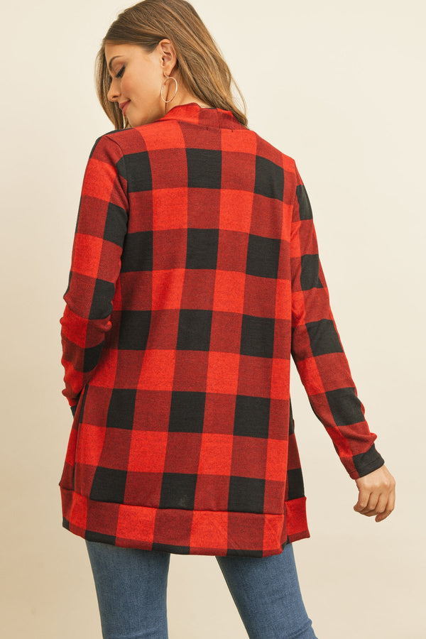 Plaid Long Sleeved Front Pocket Open Cardigan