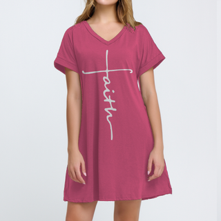 Buy hot-pink Women's Casual V-Neck Short Sleeve Mini Dresses