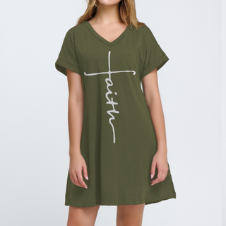 Buy olive-branch Women's Casual V-Neck Short Sleeve Mini Dresses