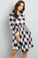 Cinch Waist Quarter Sleeves Plaid Dress