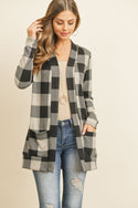 Plaid Long Sleeved Front Pocket Open Cardigan