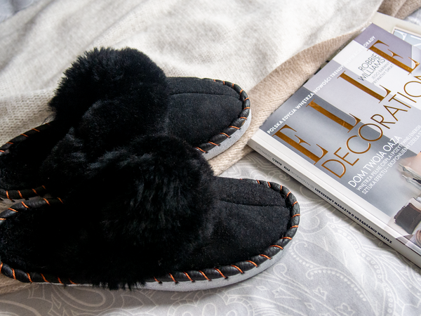 Black Shearling Sheepskin Mules