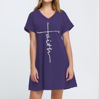 Buy violet-crescent Women's Casual V-Neck Short Sleeve Mini Dresses