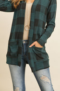 Plaid Long Sleeved Front Pocket Open Cardigan